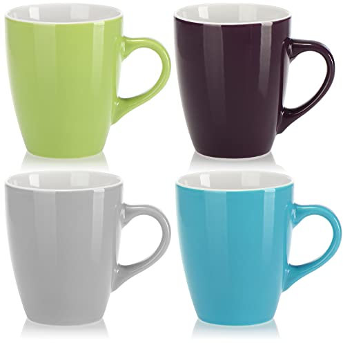 com-four® 4x Kaffeetassen aus Keramik - Kaffee-Becher in modernem Design - Kaffeepott für Kalt- und Heißgetränke - farbige Henkeltasse - Trinkbecher 300 ml (.4x - blau/grau/grün/lila)