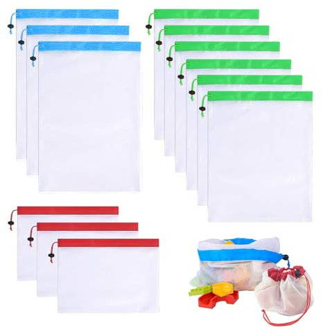12 Stück verschiedene Netzbeutel, Kinder-Spielzeugbeutel-Aufbewahrung, Kordelzug-Spielzeugbeutel, Plüschtier-Sitzsack-Aufbewahrung, Obst-Aufbewahrungsbeutel, Netz-Spielzeugbeutel