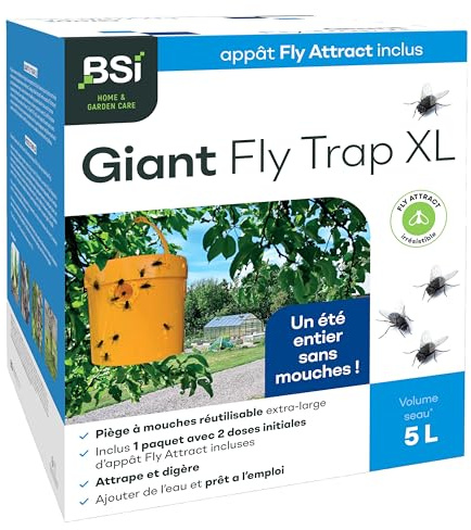 BSI - Piège A Mouches - Grand Format - Attrape Et Digère des Milliers d'Insectes - avec 16 (10+6 p) Attractifs - Naturel - 5L - Prêt A l'emploi - Réutilisable