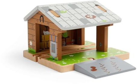Bigjigs Rail Barnyard Train Toy - Tunnel per Animali da Fattoria con rampa Rimovibile, Giocattoli in Legno sostenibili per Treni e binari per Auto, Accessori per binari ferroviari e stradali, Bambini