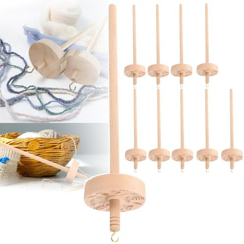 YhsPkh Garnspinnwerkzeug (10 Stück) – Handspinnen, Webspindelwirtel, Fallspindelgarn-Handspindel Aus Holz, Garnständer-Strickwerkzeug, Für Anfänger, DIY-Spinnhandwerk
