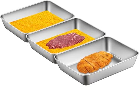 CANCYCC Juego de 3 cuencos de acero inoxidable, 25,5 x 20 x 5,5 cm, modernos, rectangulares, plateados, parrillas, preparación, servir, cazuela, carne frita, pescado