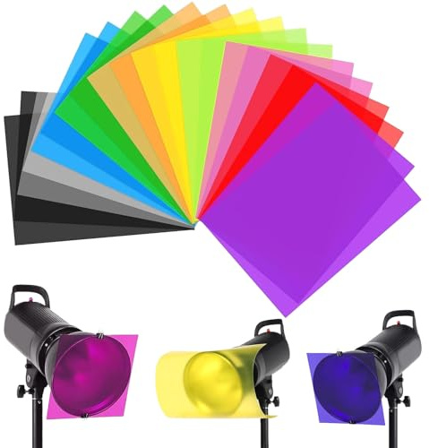 Eterspr 20 stycken färgkorrigering gel ljusfilter, färgfolie gelfilter film, för strålkastare fotografi foto studio LED (10 färger)