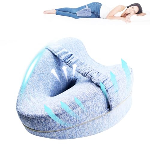 Knee Pillow, Memory Foam Knew Pillow with Adjustable Strap, Support Cushion with Removable Washable Cover, Knee Pillows for Sleeping on Side, Relief Joints Hip Sciatica Pain - Blue