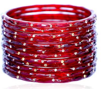 JD'Z COLLECTION Indian Glass Bangles Set Indian Costume Bangles Bollywood Glass Bangle Matching Colors Wedding Jewelry Bangle Set for Women,Wedding Bangles Set of 12 (Mehrun, 2.6, Inches)