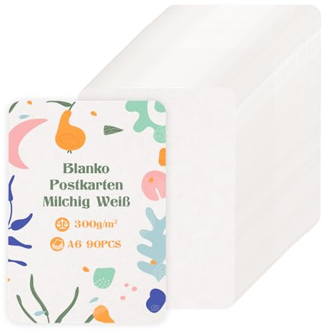 Moinkerin 90 stycken A6-kort i kraftpapper, 10,5 x 14,8 cm, 300 g/m², för utskrift, tomma kort för gör-det-själv, bröllopsinbjudningar, tackkort (mjölkvit A6-90)