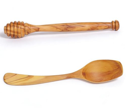 LamChyar Olive Wood Honey Dipper, Honey Dipper Sticks and Spoon Set, Honey Dipper Stick 5.9 Inch, Solid Wood Honey Dipper(2 Pcs)