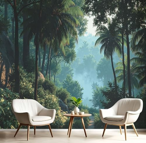 Papel Pintado De Papel No Tejido, Selva Tropical Envuelta Niebla 150×105cm Fotomurales Moderna Decorativos Murales, Naturalmente Papel Tapiz Verde Oscuro FotográFico fondo Para Sala