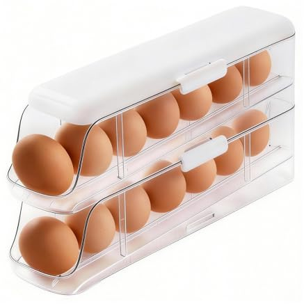 PAVSTINE Organizador de Huevos para Nevera Desmontable, 2 Pisos con Tapa