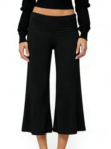 Springcmy Pantacourt décontracté pour femme, pantalon gaucho court à jambes larges, pantalon de plage décontracté pour le yoga