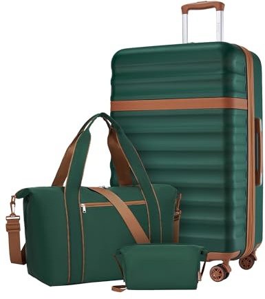 Kono Juego de Maletas con Maleta Grande 75cm Rígida con Expansión, Verde | ABS+PC, Ruedas TPE, Mango 3 Alturas, Candado TSA, Bolsa con Correa y Hebilla, Neceser, Unisex