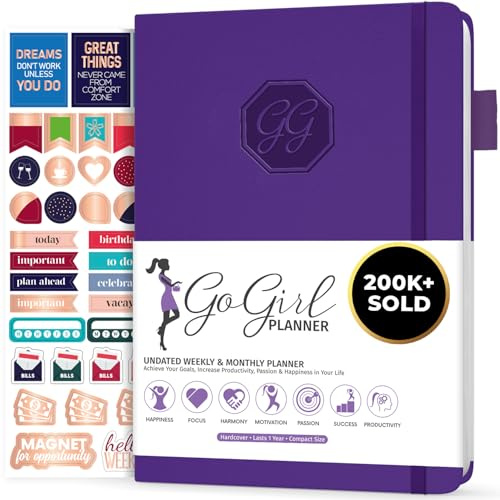 GoGirl Planner Pour Femmes - Agenda Hebdomadaire Format Compact, Journal Des Objectifs et Agenda Pour Améliorer la Gestion Du Temps. Non Daté - Commence à n'importe Quel Moment, Dure 1 An - Violet