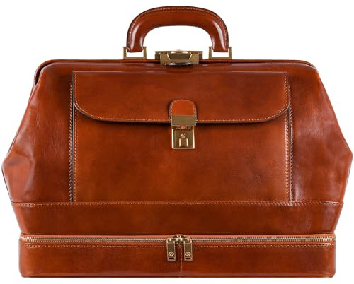 Time Resistance Borsa da Medico Vintage Realizzata in Italia da Esperti Artigiani – Ampia Base Portadocumenti – Borsa Medico Donna per Laptop da 13 Pollici (Cognac)
