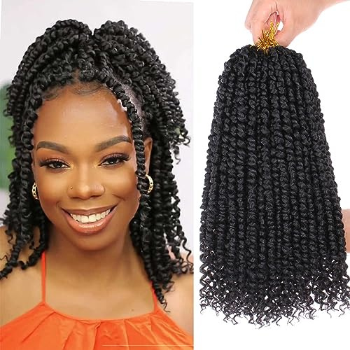 Xtrend 30 cm (12 tum) short förtwisted passion twist hår 7-pack svart bohemisk för-looped syntetisk vattenvåg naturligt hår virkade flätor passion twist hår för svarta kvinnor 12 slingor/pack 1B#