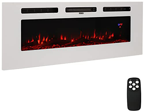 Sunnydaze White Indoor Electric Fireplace Insert - Wall-Mounted Electric Fireplace Heater with 3 Flame Colors - 50-Inch