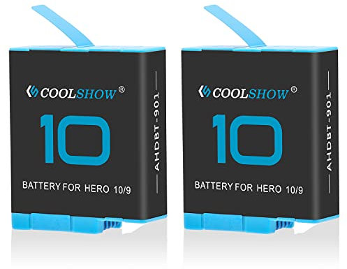 COOLSHOW Hero 10/11/12/9 Battery Replacement 2 Packs Compatible with GoPro Hero 12 Black,HERO11 Black,HERO10 Black,HERO9 Black