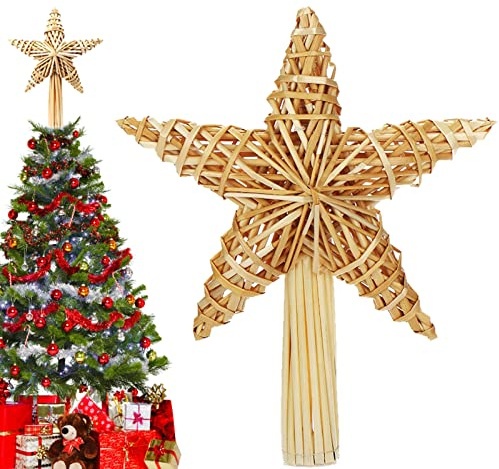 Puntale per albero di Natale, 20 x 30,5 cm, puntale per albero di Natale in paglia, decorazione fatta a mano per alberi di Natale di qualsiasi dimensione (A)