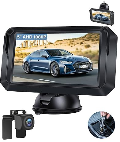 Vtopek 5inch Reversing Camera Kit AHD 1080P Reverse Camera Rear Camera Rear View Camera Car Rear Reversing Camera Reversing Camera Kit for Vans Cars Caravan IP68 Waterproof Parking Camera 6 Guide Line