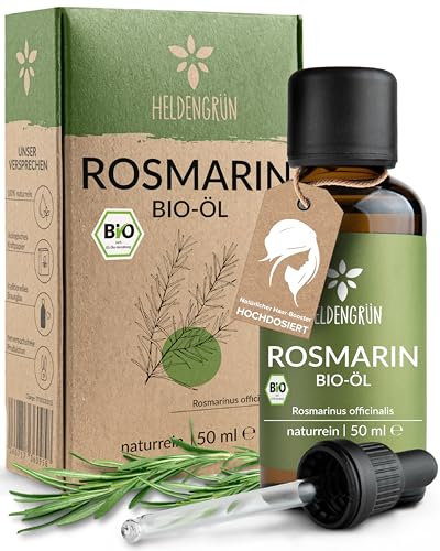 Heldengrün® BIO Rosmarinöl 50 ml [Inkl. PIPETTE] Natürlicher Haar-Booster - 100% naturreines Rosmarin Öl für Haare & Kopfhaut - Haaröl Rosmarinöl Haare