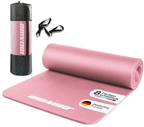 Muawo Premium Gymnastikmatte inkl. Tragegurt + Tasche | Phthalatfreie Trainingsmatte | Yogamatte - rutschfest, extra dick & lang | 190 cm x 60 cm x 1,5 cm | Fitnessmatte Rosa