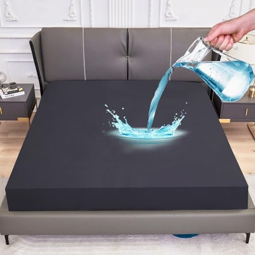 Arcona Matratzenschoner wasserdicht 90 x 200, Inkontinenz Spannbettlaken 90x200, Atmungsaktive Matratzenbezug, wasserdichtes Bettlaken Nässeschutz Spannbetttuch Dunkelgrau
