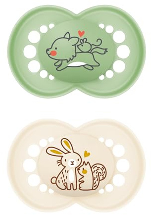 MAM Original Soothers | 18-36 Months | Pack of 2 | Comes in Dummy Steriliser Box | Sustainable Materials | Baby Accessories | Cream (Various Designs)