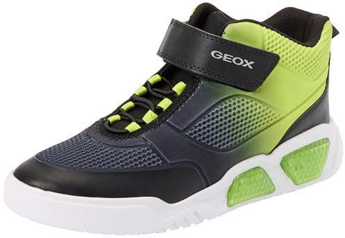 Geox J ILLUMINUS Boy B Sneaker, Black/Lime, 35 EU