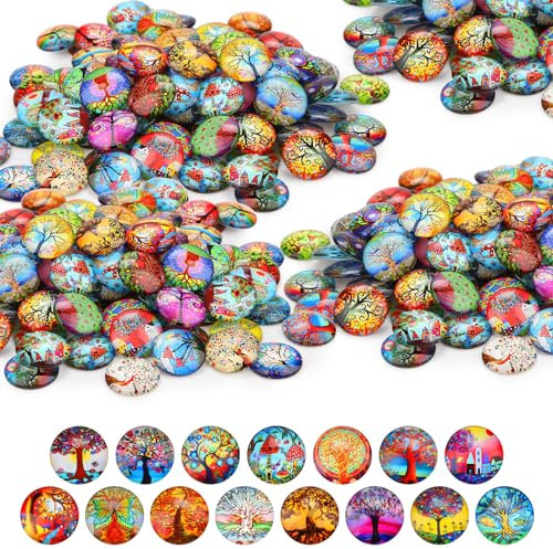 Nenull 100 STK Muggelsteine Bunt Kinder 12mm Glasnuggets Glassteine Mosaiksteine zum Basteln Glückssteine Edelsteine Glasbausteine Dekosteine Schmucksteine Cabochons für DIY Anhänger (Lebensbaum)