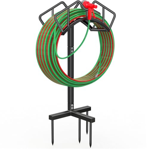 Qatsrin Super Stable Garden Hose Holder, Removable Water Hose Holders Stand Holds 150-Feet Hose, Detachable Hose Storage Hanger Rack for Outside Yard Lawn Farm, Black