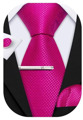 Barry.Wang Men Ties Set Solid Classic Satin Necktie Pocket Square Cufflinks Clip 4PCS for Men Wedding Formal Business