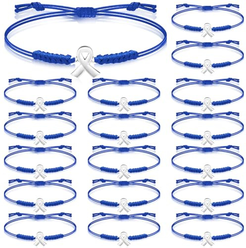Sasylvia Colon Cancer Awareness Bracelets Adjustable Cord Blue Ribbon Braided Bracelets Inspirational Colon Cancer Gifts for Survivor Fighter Jewelry(20 Pcs)