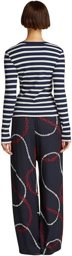 Tommy Hilfiger Donna Maglietta Maniche Lunghe Slim Henley con Chiusura a Bottoni, Multicolore (Dark Night Navy/Calico STP), XL