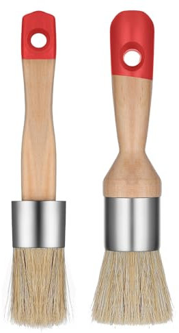 2 Pcs Chalk Paint Brush, Round Paint Brush for Furniture Natural Bristles Stencil Brush Compatible with All Types of Chalk Paints for Painting Home Decor DIY Art Crafts (Red)