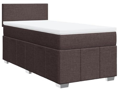 vidaXL Boxspringbett, Einzelbett mit LED Matratze Matratzenauflage, Bettgestell mit Lattenrost Kopfteil, Polsterbett Bett für Schlafzimmer, Dunkelbraun 100x200cm Stoff