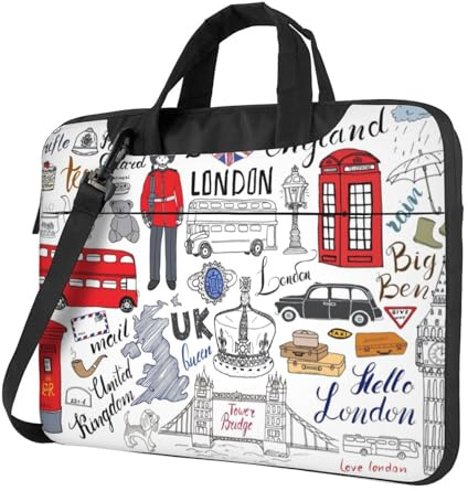 I Love London - Maletín bandolera para ordenador portátil, ultradelgado, de un solo hombro, para negocios, informal, Black, 15.6 inch