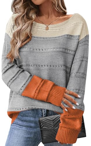 HOTOUCH Jerseys para Mujer UK Manga Larga Otoño Invierno Suéter Suave Calado Pullover Top Largo Fuera del Hombro Jersey de Punto, XXL