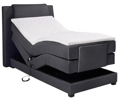 Vente-unique-Ensemble Complet boxspring tête de lit + sommiers Relaxation électrique + Matelas + surmatelas - 100 x 200 cm - Tissu - Anthracite - Castel II de Palacio
