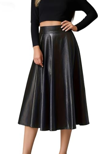 Générique Jupe Longue plissée en Similicuir pour Femme Taille Haute Fluide doublée