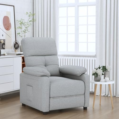 Yunovire Relaxfåtölj ljusgrå tyg, manuellt justerbar, bekväm TV-fåtölj för vuxna, vardagsrum, sovrum, 73 x 90 x 100 cm, modern loungefåtölj för hemmet