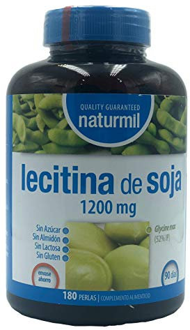 LECITINA DE SOJA 1200 MG IP 180 PERLAS NATURMIL, no GMO, , sin gluten, sin almidón, sin azúcar, sin lactosa, primera calidad, no testeado en animales, sin organismos genéticamente modificados.