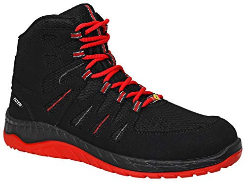 ELTEN Sicherheitsschuhe Maddox Black-red Mid ESD S3S, Damen und Herren, Textil, Stahlkappe, leicht, sportlich 46, Schwarz-Rot