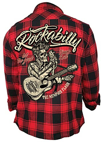 Gasoline Bandit Rockabilly Worker Herren-Hemd schwarz-rot kariert Reine Baumwolle - Let The Good Times roll S