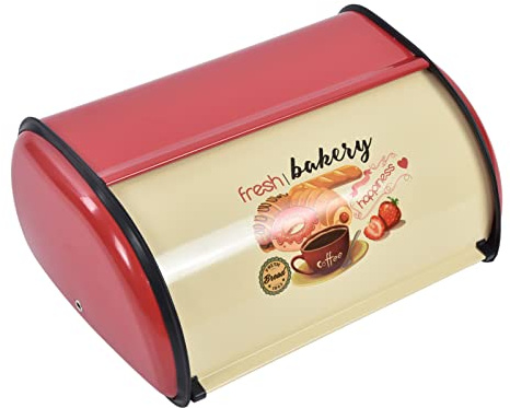 Metal Bread Box for Kitchen Countertop,Space Save Bread Boxes Large Capacity Bread Bin Holder Container with Roll Top Lid kitchen Storage Containers(9.1x13.0x5.7in) (red)