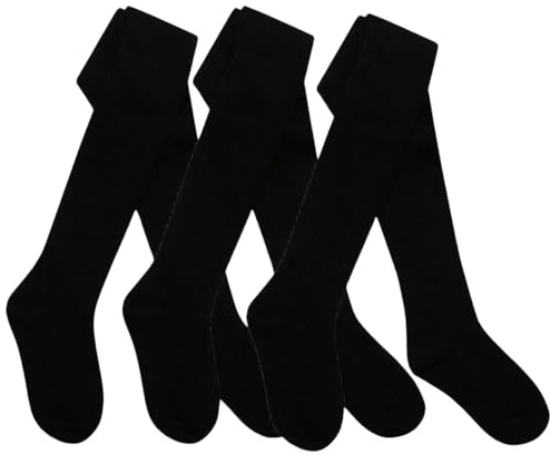 Bonjour - Girls (3 Pack) Multibuy Cotton Rich Plain Tights For School Every Day Wear Breathable Thick Warm Smart Casual Tights