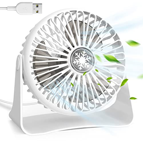 OUILA Mini Leise Ventilator, 3 Geschwindigkeitsstufen Tischventilator mit 1.2m USB Kable, 360°Dreheinstellung Abnehmbar Desktop Ventilator für Büro und Schlafzimmer