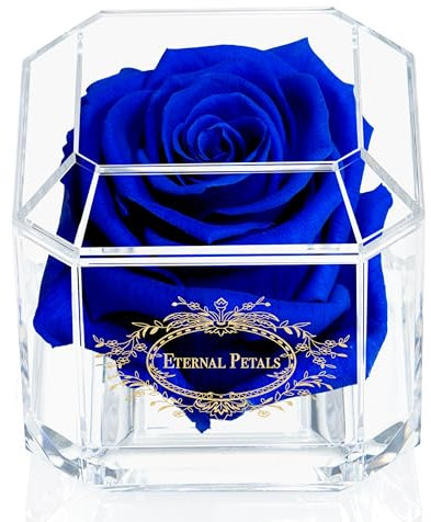 A 100% Real Rose That Lasts Years - Eternal Petals, Handmade in UK – White Gold Solo (Dark Blue)
