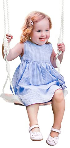 Outsunny Altalena per Bambini 9-36 Mesi in Plastica PP e PE per Interni ed Esterni con Corda Regolabile e Luci LED, 39x16.5x120-180 cm, Bianco