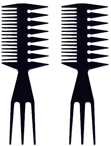Set di 2 Pettine 3 in 1, Pettine Capelli Uomo, Pettine Denti Larghi Set, Districante Pettine Uomo, Pettine Capelli, Pettine Antistatico, Pettine per Parrucchieri(Nero)