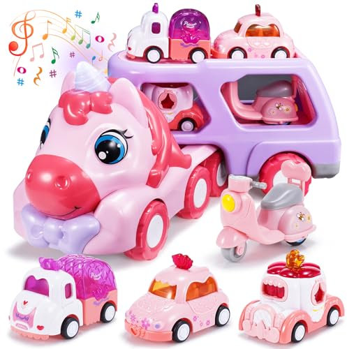 EUCOCO Spielzeug ab 1 2 3 4 5 6 Jahre Mädchen, LKW Spielzeug Geschenk Mädchen 1-6 Jahre Einhorn Geschenke für Kinderspielzeug ab 1-6 Jahre Auto Geburtstagsgeschenk für Mädchens