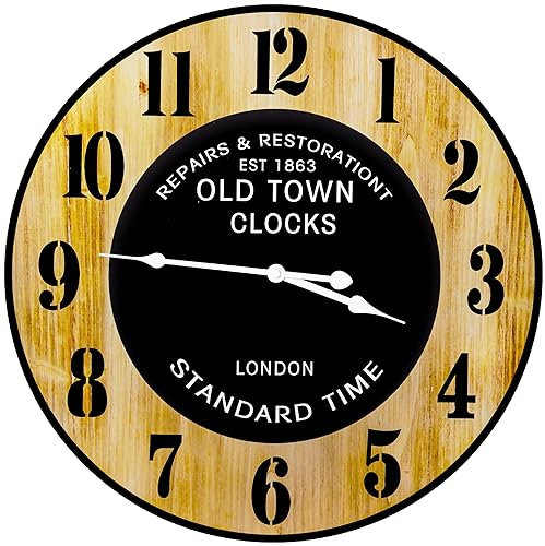 Retoo Horloge murale en bois - 50 cm - Moderne et silencieuse - Décoration silencieuse - Pour salon, cuisine, bureau, chambre d'enfant - Sans bruit de tic-tac - Horloge d'intérieur - Fonctionne avec